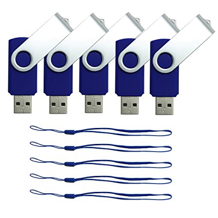 CaseBuy USB Flash Drive 2GB Bulk 5 Pack   5pcs Lanyards (2GB,Dark Blue)