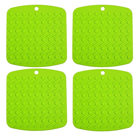 iNeibo Kitchen Silicone Mats Set of 4 - Multi-purpose Mat Used As Pot Holder, Jar Opener, Trivet, Spoon Rest, Hot Mat, Peel Garlic - With Varying Bright Jelly Colors - FDA-approved, Flexible, Durable And Dishwasher safe(green)