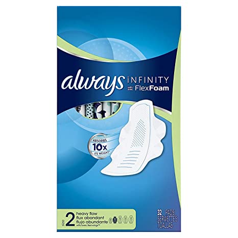 Always Infinity Sanitary Pads for Women, with Wings, Super Absorbency Pad, 32 Count