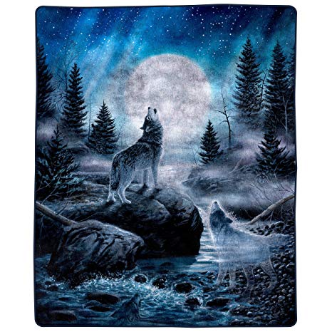 Lavish Home 66-B Heavy Fleece Howling Wolf Pattern-Plush Thick 8 Pound Faux Mink Soft Blanket for Couch Sofa Bed (74” x 91”), Multicolor