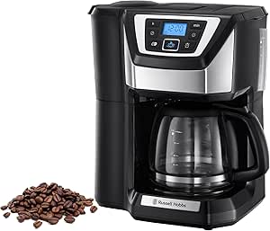 Russell Hobbs Coffee machine with grinder [digital timer, shower head for optimal extraction & aroma] Victory (max 12 cups, 1.5 l glass jug, grind setting) 22000-56/RH filter coffee machine