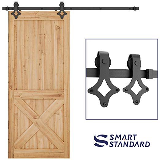 SMARTSTANDARD 6.6 FT Heavy Duty Sliding Barn Door Hardware Kit, Single Rail, Black, Smoothly and Quietly, Simple and Easy to Install, Fit 36"-40" Wide DoorPanel (Rhombic Shape Hanger)