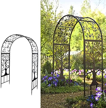 Qiilu Metal Garden Arch,High Rose Arbor with Sharp Ends Plant Climbing Rack Trellis for Various Climbing Plant, Outdoor Garden Lawn Backyard, Weeding,Ceremony Decoration,84.3X 54.3X 22.8in,Black