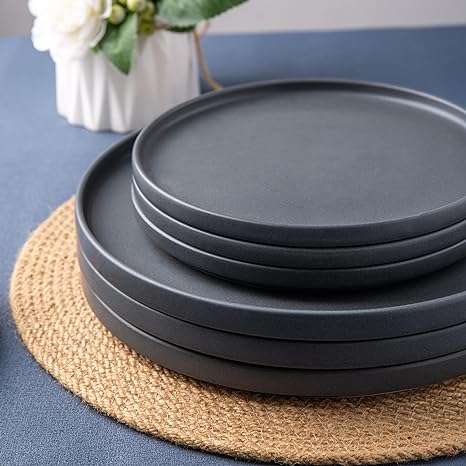 AmorArc Stoneware Dinner Plates Set of 4, 10.25 Inch Reactive Matte Glaze Ceramic Plates Set, Modern Dinnerware Dish set for Kitchen, Microwave, Dishwasher Safe, Scratch Resistant-Matte Charcoal Gray