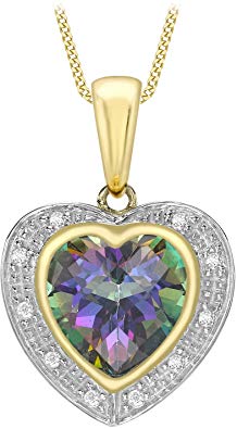 Carissima Gold 9ct Yellow Gold Diamond with Mystic Topaz Pendant on Necklace of 46cm/18"