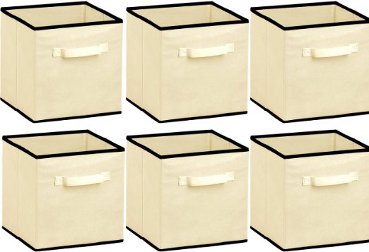 6 Pack - SimpleHouseware Foldable Closet Cube Storage Organizer Basket Bin, Beige (11" H x 10.25" W x 10.25" D)