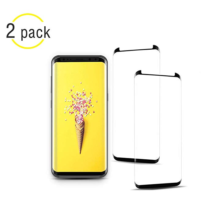 [2 Pack] NiceFuse Galaxy S9 Screen Protector, 3D Full Screen Coverage Glass [Curved] [Bubble-Free] [9H Hardness] [Anti-Scratch] Galaxy S9 (Black)