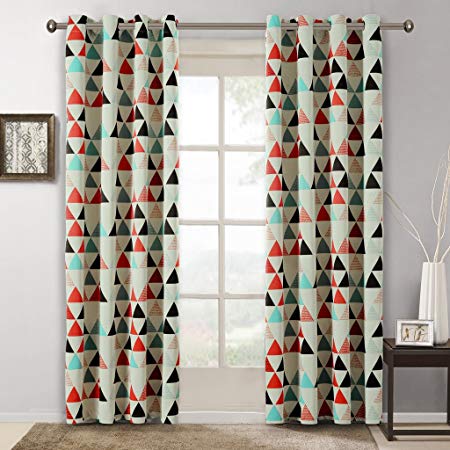 Flamingo P Printed Pair (2 Panels) Soft Microfiber Room Darkening Thermal Insulated & Heating Against Grommet Top Semi-Blackout Triangle Pattern Curtains/Drapers 84 52 inch