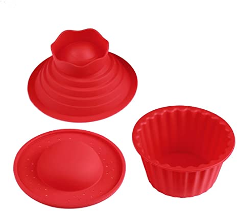 Hanperal 3 Pack Cupcakes Bake Set, Giant Cupcake Mold, Silicone Cupcake Cake Mould-Red