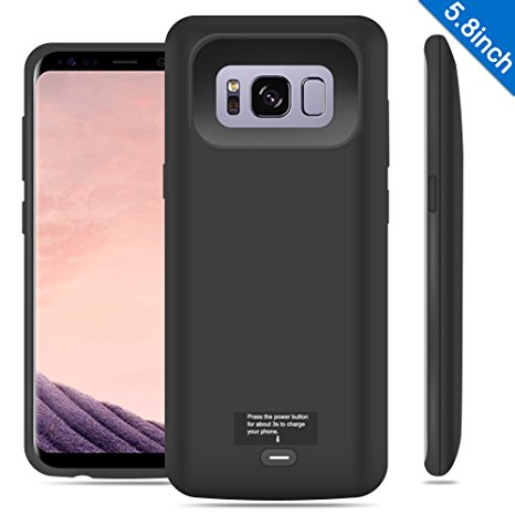 Galaxy S8 Battery Case,TQTHL 5000mAh Ultra Slim Portable Charger Type C Extended Battery Juice Pack Rechargeable Power Bank Cover Charging Case for Samsung Galaxy S8 (2017)-5.8 inch Black