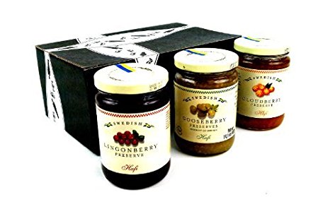 Hafi Preserves 3-Flavor Variety: One 14.1 oz Jar Each of Lingonberry, Cloudberry, and Gooseberry in a BlackTie Box (3 Items Total)