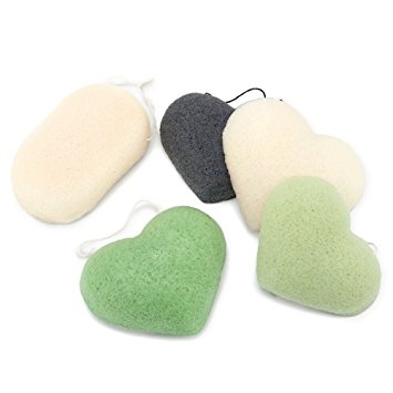 Konjac Sponge, EZOware 5 Pack Facial Sponge (4 Facial Sponges   1 Bath Sponge ) for All Skin Type - Gentle Face Scrub, Cleanser and Exfoliation