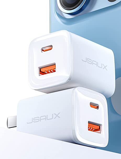 USB C Wall Charger, JSAUX 2-Pack 20W Dual Port Fast Charging Block, USB Type C Charger Block PD 3.0 Foldable Plug Adapter for iPhone 13 12 11 Pro Max SE, Apple Watch Series 7, iPad Pro, Samsung Galaxy