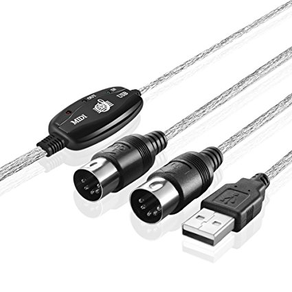 TNP USB to MIDI Cable Converter 2 IN 1 PC to Synthesizer Music Studio Keyboard Interface Wire Plug Controller Adapter Cord 16 Channels Supports Computer Laptop Windows and Mac