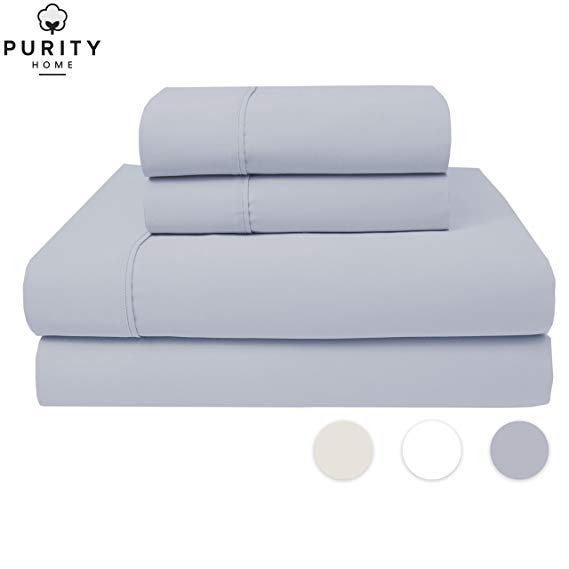 Purity Home 1000 Thread Count 100% Egyptian Cotton Sheet Set,4 Piece Set,Full Sheets Sateen Infinity Weave,Patented Sheet Fits Up to 20" Deep Pocket,Certified by National Sleep Foundation USA,Silver