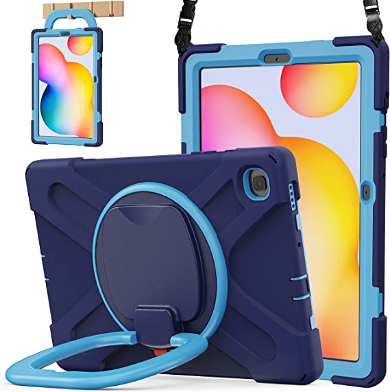 BATYUE Samsung Galaxy Tab S6 Lite Case 10.4 Inch 2020 Released(SM-P610/SM-P615), Protective Rugged Case with Pencil Holder, 360° Swivel Stand, Shockproof Drop Cover for Kids,Boys,Girls(Navy Blue Blue)