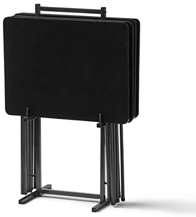 Mainstay Brown 5-Piece Folding TV Tray Table Set (4 Trays, 1 Stand)
