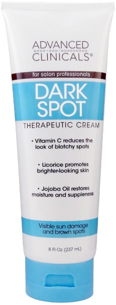 Advanced Clinicals Dark Spot Therapeutic Cream with Vitamin C Hydroquinone Free For Age Spots Blotchy Skin Face Hands Body Large 8oz Tube