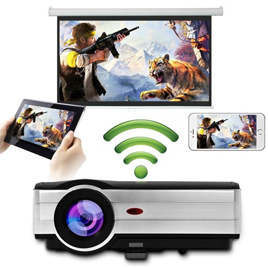 EUG X89 A HD Android Wireless Projector 3000 Lumen 1080P 3D Multimedia WiFi Home Theater Projector USB HDMI VGA SD Audio XGA 1024 x 768 Projector DVD Portable for Laptop TV iPhone iPad Movie Gaming