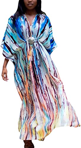 Bsubseach Women Bathing Suit Cover Up Ethnic Print Kaftan Beach Maxi Dresses