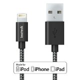 Apple MFi Certified Inateck 4ft 12m Nylon Braided Lightning to USB Cable Charging Cord with Heat-Resistant Connector for Apple iPhone 6s Plus iPhone 6s 6 5s iPad Pro iPad Air iPad Mini Black