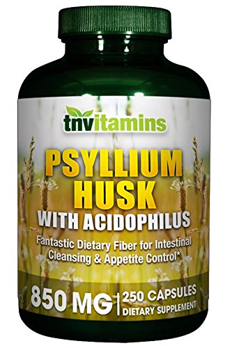 TNVitamins Psyllium Husk Fiber 850 Mg with Acidophilus 2 Million Units Per Capsule (250 Capsules)