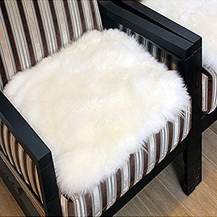 Ustide Luxury Australian Sheepskin Rug Natural White Wool Mat Chair/ Car Cushion Soft Sheep Skin Floor Mat 17''x17''