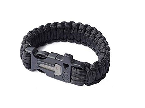 Mocase Outdoor Survival Paracord Bracelet Hand Rope Strap with Emergency Fire Starter Black