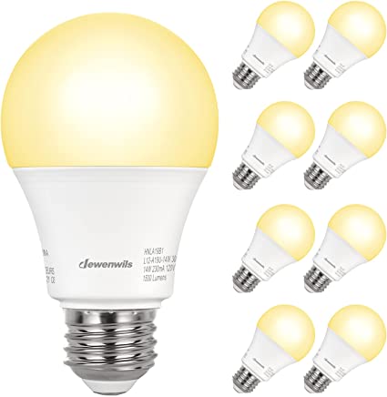 DEWENWILS 8-Pack A19 LED Light Bulbs 100 Watt Equivalent, 1500LM, 3000K Warm White Glow, 15W, E26 Medium Screw Base, Non Dimmable, UL Listed