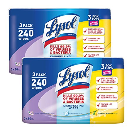 Lysol Disinfecting Wipes Variety Value Pack, Lemon and Lime, Early Morning Breeze, and Crisp Linen, 480 count (6 packs of 80 wipes)