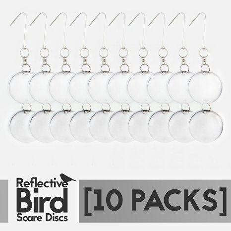 Reflective Bird Repellent Scare Discs (10-PC with 20 Large Disks) - Keep Birds Away, Repel Woodpeckers, Pigeons, Grackles
