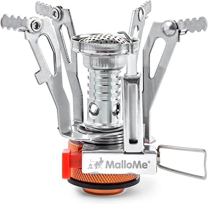 MalloMe Backpacking Stove - Portable Camping Stove - Small Backpack Camp Stove Single Burner for Propane Butane Isobutane Fuel Canister - Small Mini Pocket Rocket Jet Boiler for Hiking & Gas Cooking