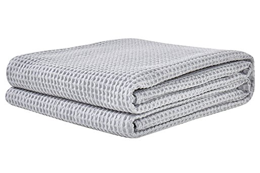 PHF Waffle Weave Blanket 100% Cotton King Size Light Grey