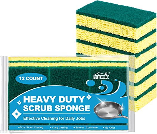 Heavy Duty Scrub Sponges Kitchen 12pcs,Dual Side Cleaning Dish Sponges for Non-Coated Cookware,Pocelain Bakeware and More