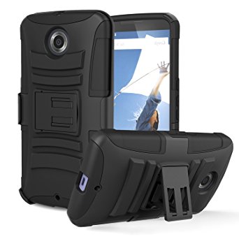 MoKo Dual Layer Rugged Holster Swivel Belt Shock Resistant Case for Google Nexus 6 - Black