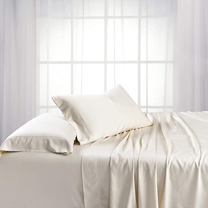 Exquisitely Lavish Body Temperature-Regulated Bedding, 60% Bamboo Viscose/ 40% Plush Cotton, 300 Thread Count, 5 Piece Split King (Adjustable Bed) Size Deep Pocket Silky Soft Sheet Set, Ivory