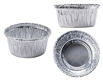 100 piece Aluminum Foil Muffin Cupcake Ramekin 4 oz Cups Disposable Accommodates hot or cold foods Top circle diameter is 3.2";Bottom circle diameter is 2.2";Height 1.7"
