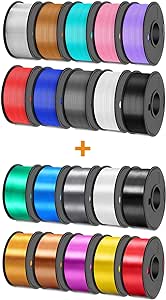 2500g 3D Printer Filament Bundle Multicolor, SUNLU PETG Filament&SUNLU Silk Filament, 10 Pack 10 Pack