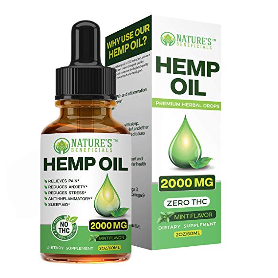 Organic Hemp Oil Extract Drops 2000mg - Ultra Premium Pain Relief Anti-Inflammatory, Stress & Anxiety Relief, Joint Support, Sleep Aid, Omega Fatty Acids 3 6 9, Non-GMO Ultra-Pure CO2 Extracted
