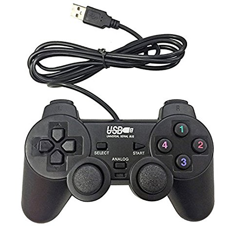 Bowink USB Pc Computer Vibration Shock Wired Gamepad Game Controller Joystick Game Pad (Black)