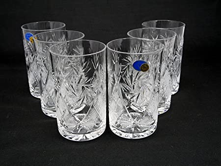 SET of 6 RUSSIAN CUT CRYSTAL DRINKING GLASSES 250 ml FOR HOT OR COLD LIQUIDS FITS GLASS HOLDER "PODSTAKANNIK"