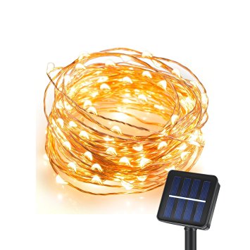 CREATIVE DESIGN 100 LED Solar String Lights, 33Ft Copper Wire Lights, Waterproof Starry String Lights for Indoor and Outdoor Decoration, Christmas Party, Holiday(Warm White) (1 PACK)
