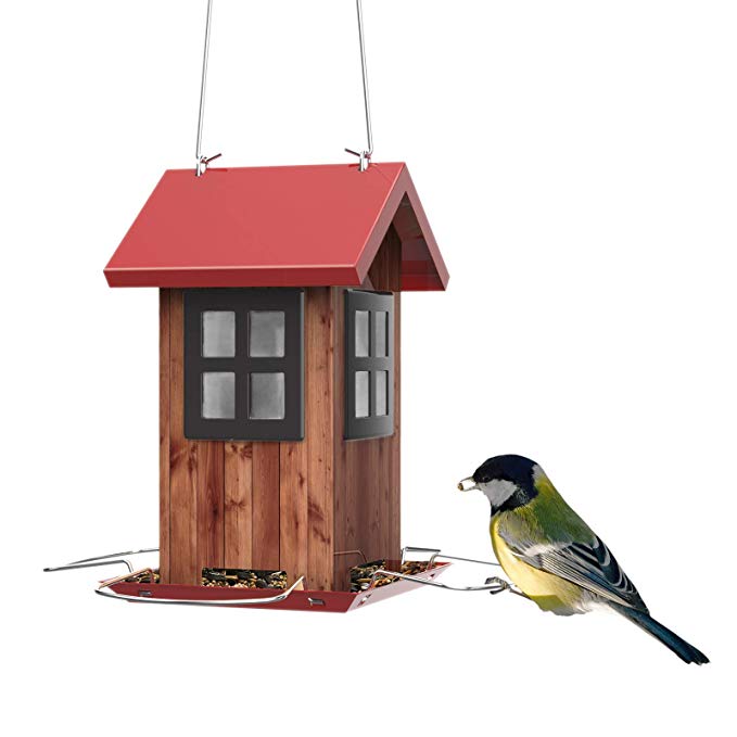 Kingsyard Bird Feeder House for Outside Hanging – All-Metal Construction, Built-in Drainage Holes to Keep Bird Seed Dry and Fresh, Extra Rustproof S Hook