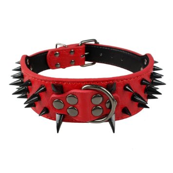 Berry Sharp Spiked Studded Dog Collar - Stylish Leather Dog Collars - 2 Inch in Width Fit for Medium & Large Dogs - Such as Pitbull Mastiff