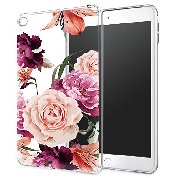 iPad Mini 4 Case, iPad Mini 4 Case with Flowers, LUOLNH Slim Silicone Clear Floral Pattern Soft Flexible TPU Skin Case Protector Shell for iPad Mini 4 -Purple Rose