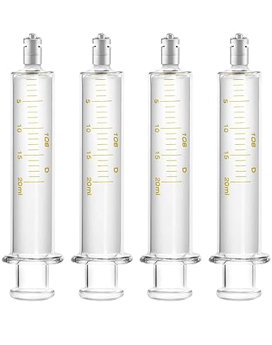 QWORK 20ml Luer Lock Reusable Glass Syringe with No Needle, 4 Pack