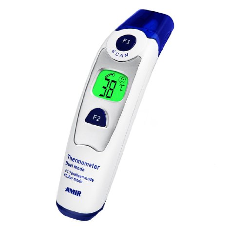 Ear and Forehead Thermometer, Amir® Infrared Thermometer, Instant Read Baby Forehead Thermomete, FDA/CE/ISO Approved, Memory Recall, Digital Temperature Analysis (Battery Included)