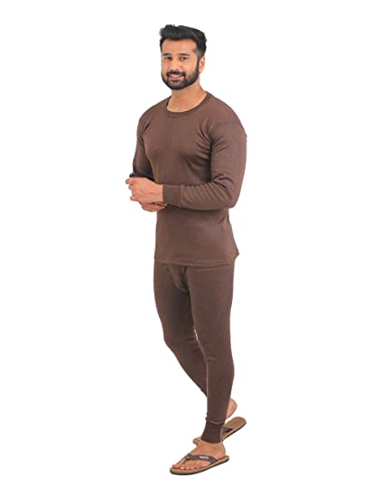 ALFA Oswal Men's Winter Solid Thermal Set   1 Pair Socks (Round Neck Top & Trouser/Bottom/Pyjama)