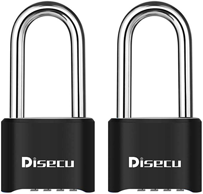 Disecu Heavy Duty 4 Digit Combination Lock 2.5 Inch Long Shackle Outdoor Waterproof Padlock for Gate, Fence, Gym Locker (Black, Pack of 2)