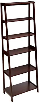 AmazonBasics Classic 5-Shelf Open Bookcase Organizer with Solid Rubber Wood Frame - Espresso